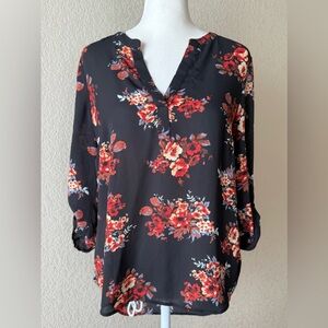 Daniel Rainn Black Floral Blouse - Petite XS